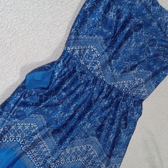 Outback Red Royal Blue Sleevelees Lace Print Fit & Flare Dress sz 10 - Picture 5 of 8